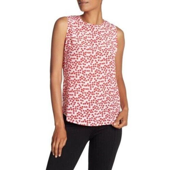 Equipment Femme Size XS Lyle Heart Print Silk Tank Top Sleeveless Blouse Red - Picture 2 of 11